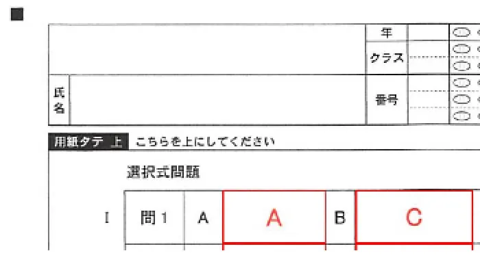 正解シートを読み取ると、自動で解答欄の領域が指定されます（赤字で記入されている場合に限る）。マウスを使って指定することもできます。