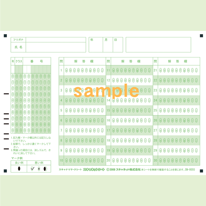 SN-0055　A5マークシート年クラス番号30問10択アルファベット